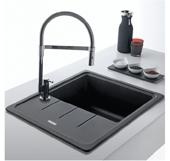 Franke BFG 611-62 granitinė plautuvė, eksentrinis ventilis, nerūdijančio plieno rankenėlė ir perlaja