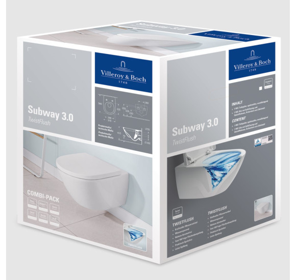 Villeroy&Boch Subway 3.0 su C+ danga, "Twist flush" pakabinamas klozetas su "Soft close" dangčiu