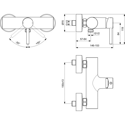 Ideal Standard Ceraline dušo maišytuvas, chromo spalvos, BC200AA