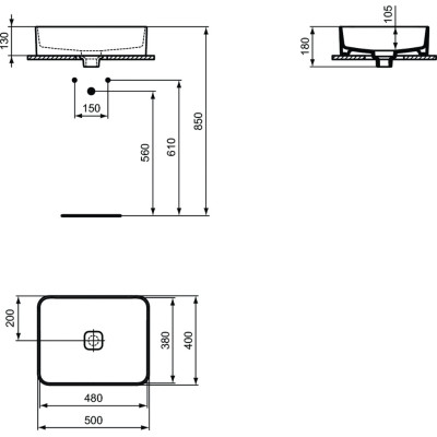 Ideal Standard STRADA II ant stalviršio statomas praustuvas 50x40cm (500 x 400 x 180)