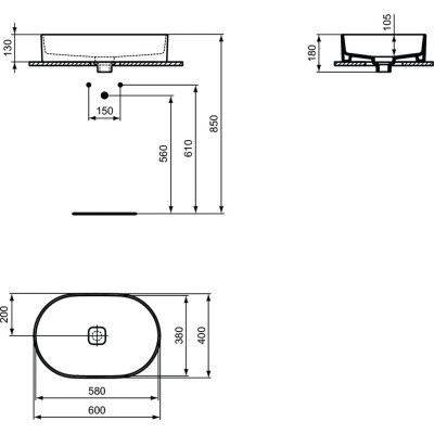 STRADA II praustuvas montuojamas ant stalviršio 60 cm (600x400x180 mm), T298101