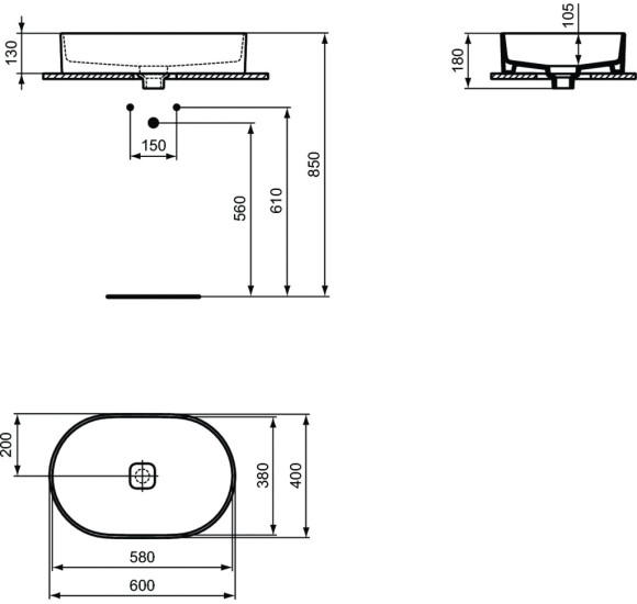STRADA II praustuvas montuojamas ant stalviršio 60 cm (600x400x180 mm), T298101