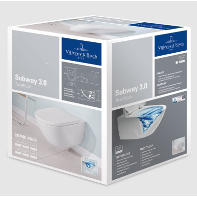 Villeroy&Boch Subway 3.0 "Twist flush" pakabinamas klozetas su dangčiu 4670TS01