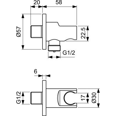 Ideal Standard dušo žarnos pajungimo alkūnė su laikikliu, BC807XG