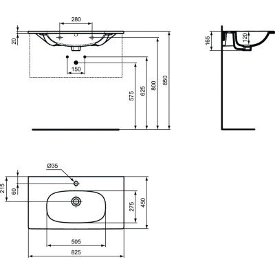 Ideal Standard Tesi praustuvas montuojamas ant spintelės 83cm