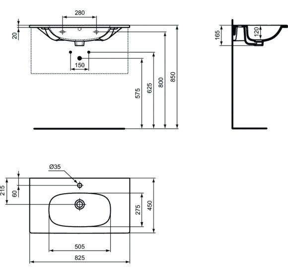 Ideal Standard Tesi praustuvas montuojamas ant spintelės 83cm