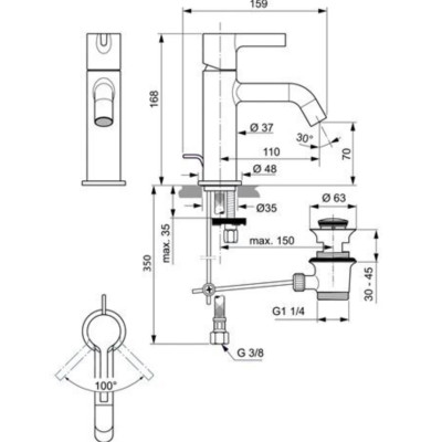 Ideal Standard Joy praustuvo maišytuvas (PVD spalvos) su dugno vožtuvu