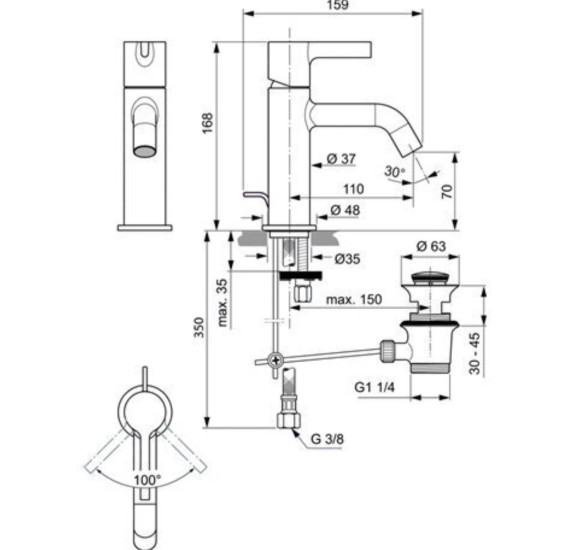 Ideal Standard Joy praustuvo maišytuvas (PVD spalvos) su dugno vožtuvu
