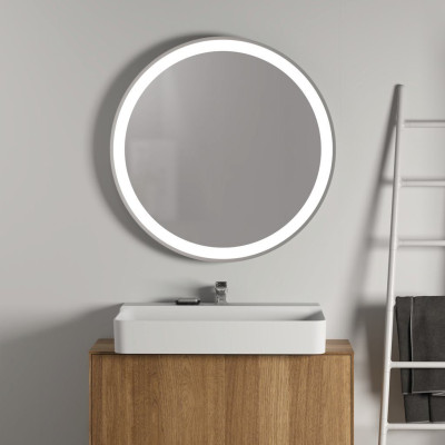 Ideal Standard apvalus veidrodis su apšvietimu 90cm, metalinis juodas rėmelis