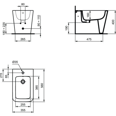 Ideal Standard Blend Cube prie sienos statoma bide
