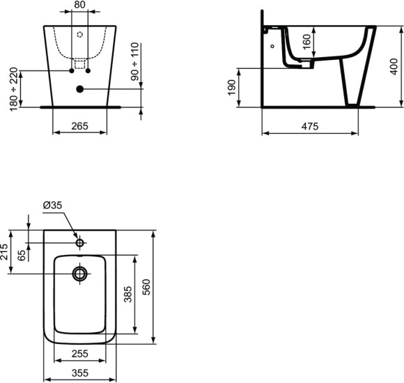 Ideal Standard Blend Cube prie sienos statoma bide
