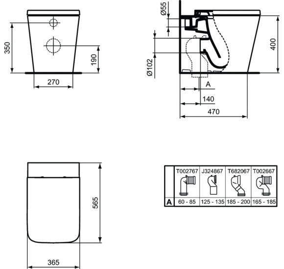 Ideal Standard Blend Cube prie sienos statomas klozetas be dangčio