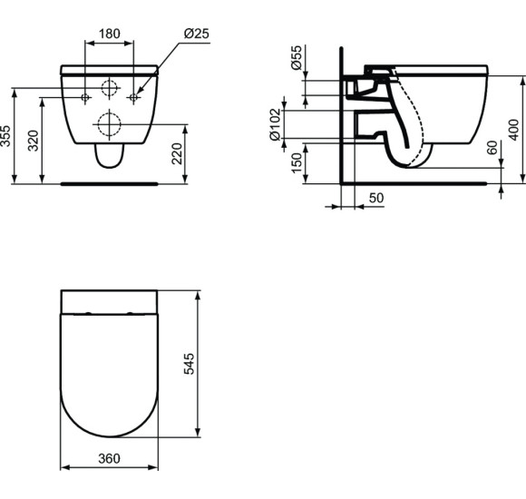 Ideal Standard Blend Curve pakabinamas klozetas be dangčio