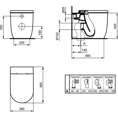 Ideal Standard Blend Curve prie sienos statomas klozetas be dangčio