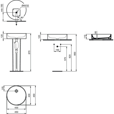 Ideal Standard Conca 45x45cm apvalus praustuvas
