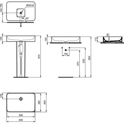 Ideal Standard Conca 60x40cm stačiakampis praustuvas