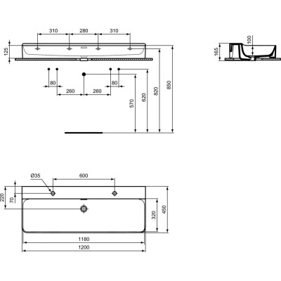 Ideal Standard Conca 120x45cm praustuvas su skyle maišytuvui