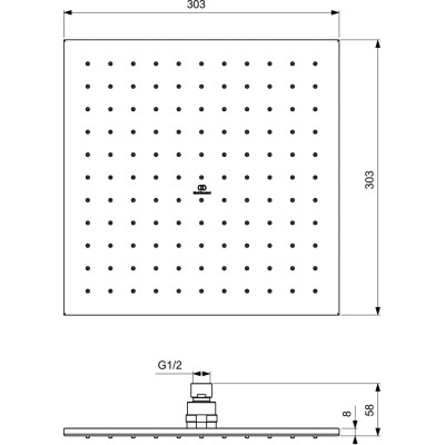 Ideal Standard Idealrain Atelier stacionari, kvadratinė dušo galva 300x300mm (A5805) PVD spalvos