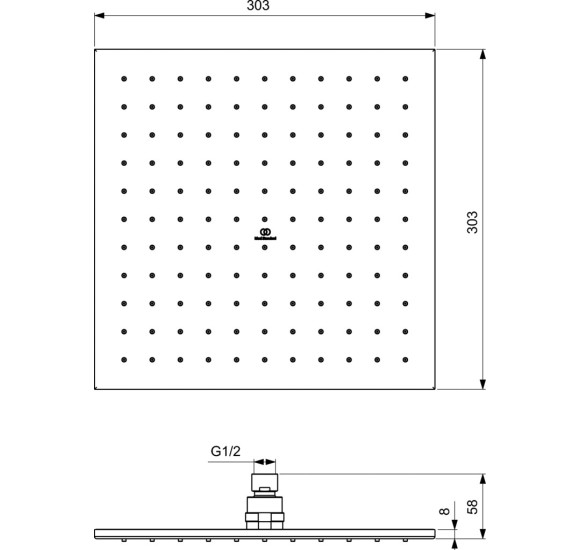 Ideal Standard Idealrain Atelier stacionari, kvadratinė dušo galva 300x300mm (A5805) PVD spalvos