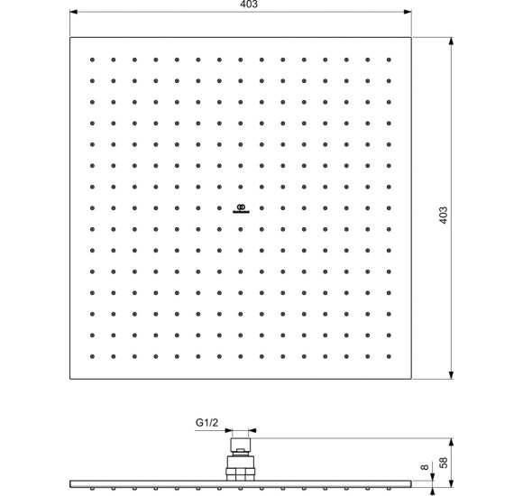 Ideal Standard Idealrain Atelier stacionari, kvadratinė dušo galva 400x400mm (A5806) PVD spalvos