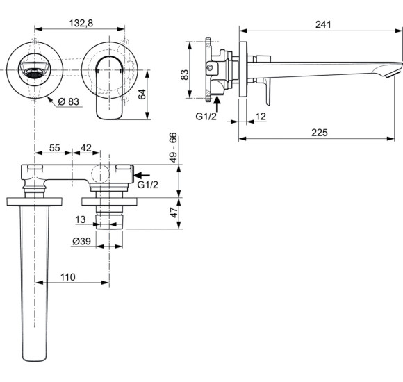 Ideal Standard Connect Air potinkinis maišytuvas praustuvui 225 mm (A7009), PVD spalvos