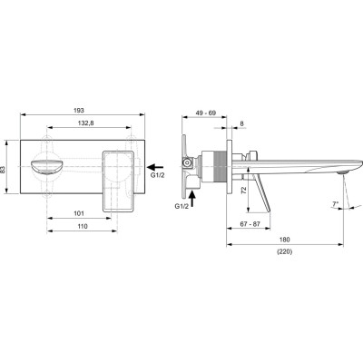 Ideal Standard Conca (A7371) sieninis maišytuvas praustuvui, 180 mm, PVD spalvos