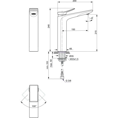 Ideal Standard Conca BC758 aukštas praustuvo maišytuvas, PVD spalvos