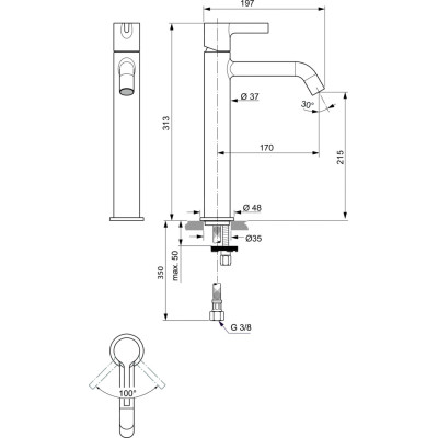 Ideal Standard Joy (BC782) aukštas maišytuvas praustuvui, PVD spalvos