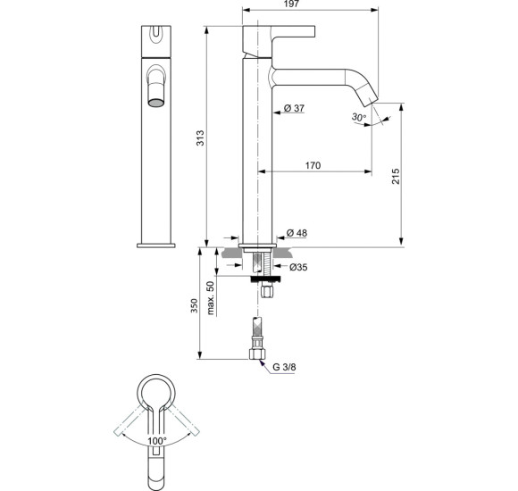 Ideal Standard Joy (BC782) aukštas maišytuvas praustuvui, PVD spalvos