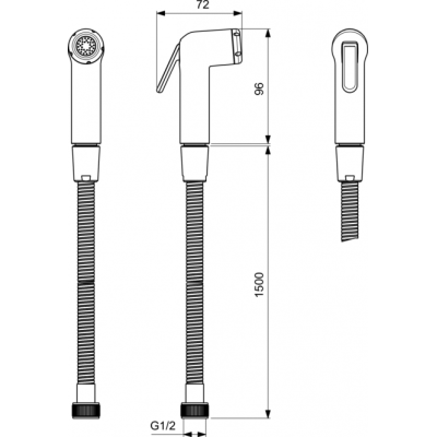 Ideal Standard bideta dušelis su 1500mm metaline žarna G1/2 , 7,6 l/min, chromas, BC180AA