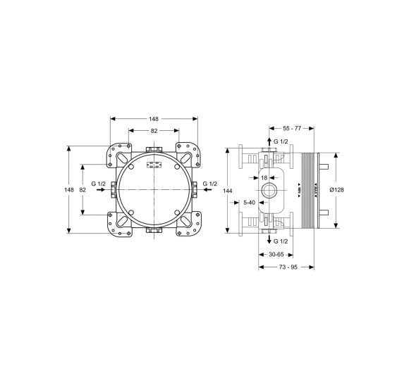 Ideal Standard Ceratherm T100 potinkinė termostatinė dušo sistema su 300 mm lietaus galva, chromo sp., A7573AA