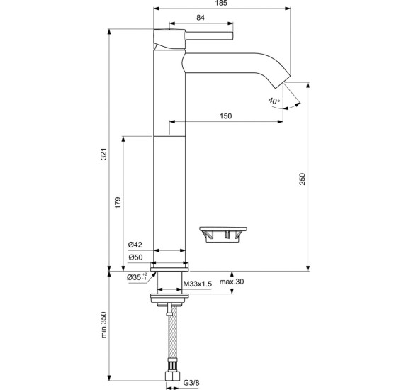 Ideal Standard Ceraline aukštas praustuvo maišytuvas be dugno vožtuvo, BC269AA