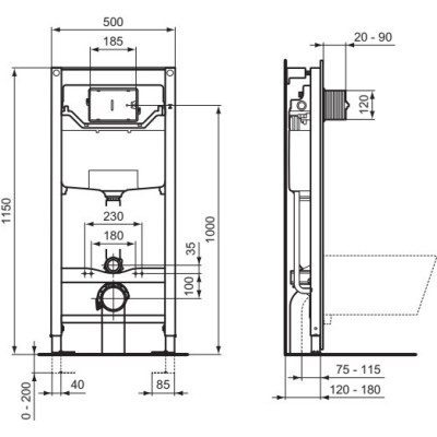 Ideal Standard Tesi Pakabinamo klozeto komplektas 3in1, juodos spalvos, T0079V3+T3527V3+R020467+R0115A6