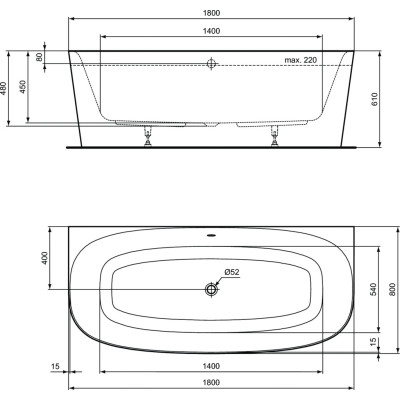 Ideal Standard Dea prie sienos statoma vonia (balta matinė/juoda apdaila), T9940V3
