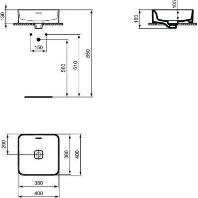 Ideal Standard STRADA II ant stalviršio statomas praustuvas 40x40cm