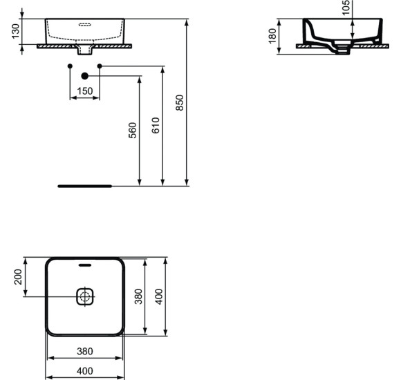 Ideal Standard STRADA II ant stalviršio statomas praustuvas 40x40cm