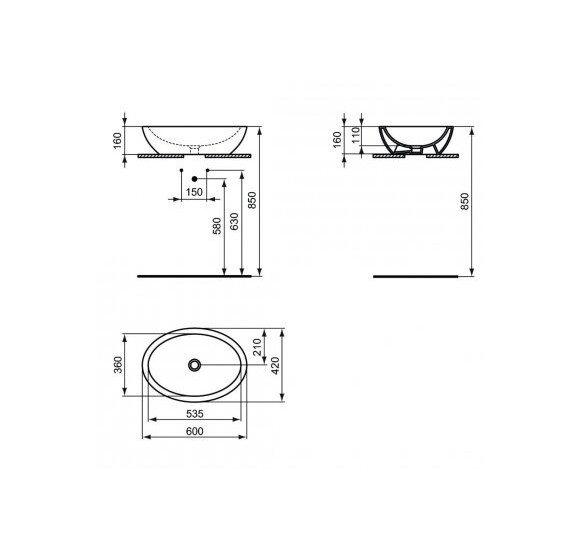 Ideal Standard Strada "O" ovalus juodas keramikinis praustuvas