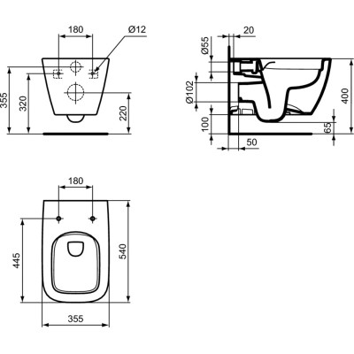 Ideal Standard i.life B pakabinamas unitazas,(Rimless), be dangčio