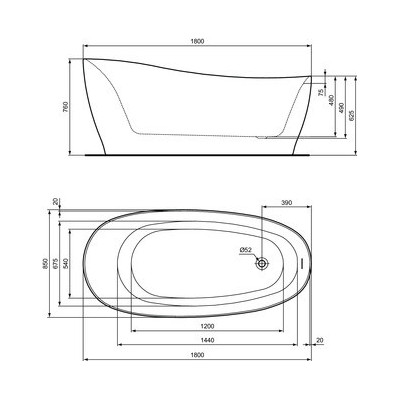 Ideal Standard Around laisvai pastatoma matinė vonia 180x86, K8715v2