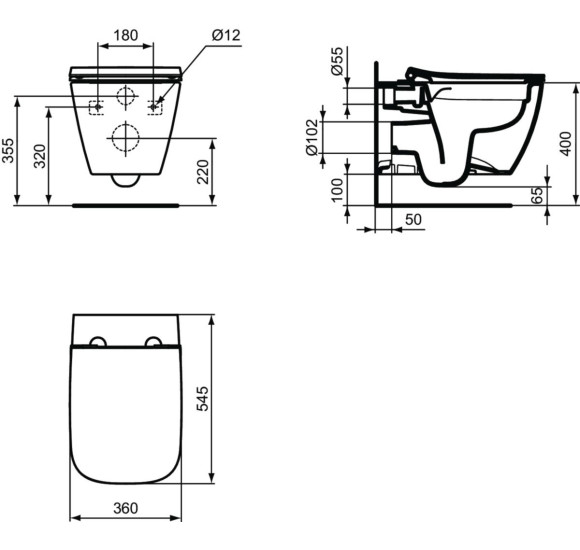 Ideal Standard i.life B pakabinamas unitazas, (Rimless) su Soft close dangčiu, T533001