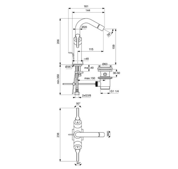 Ideal Standard Joy Neo bide maišytuvas su dugno vožtuvu, BD441, pasirenkama spalva