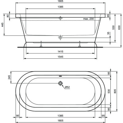 Ideal Standard Calla laisvai pastatoma vonia, 180x80 cm, T500401