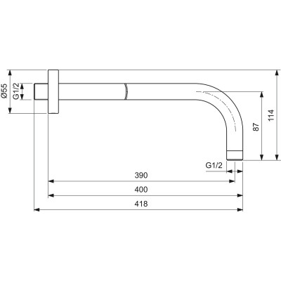 Ideal Standard 420 mm alkūnė iš sienos dušui, B9445, pasirenkama spalva