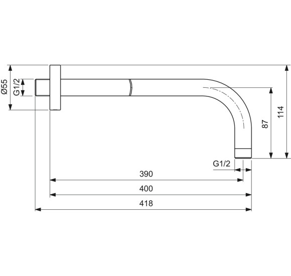 Ideal Standard 420 mm alkūnė iš sienos dušui, B9445, pasirenkama spalva