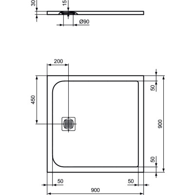 Ideal Standard Ultra Flat S dušo padėklas, 90x90cm, K8215, pasirenkama spalva
