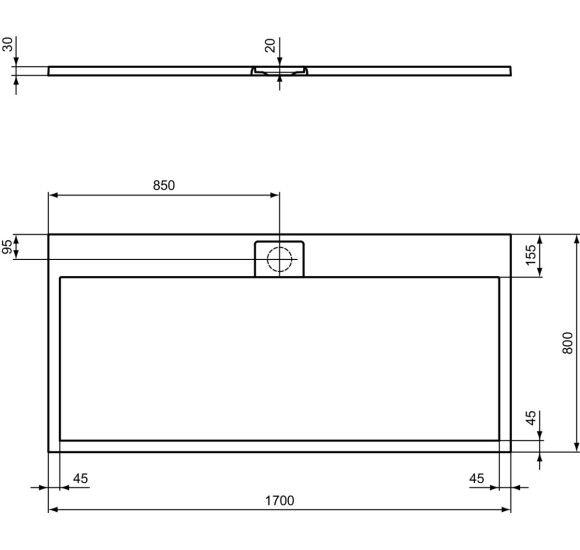 Ideal Standard Ultraflat S i.life dušo padėklas, 170x80cm, T5238, pasirenkama spalva