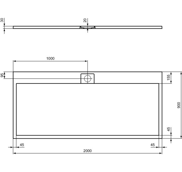 Ideal Standard Ultraflat S i.life dušo padėklas, 200x90cm, T5243, pasirenkama spalva