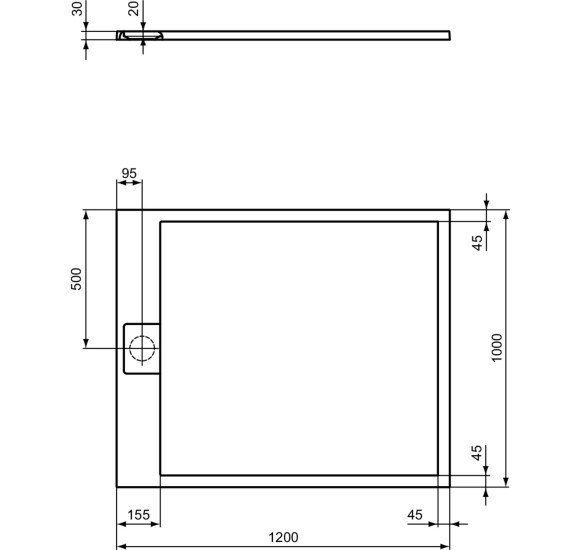 Ideal Standard Ultraflat S i.life dušo padėklas, 120x100cm, T5228, pasirenkama spalva