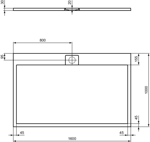 Ideal Standard Ultraflat S i.life dušo padėklas, 160x100cm, T5232, pasirenkama spalva