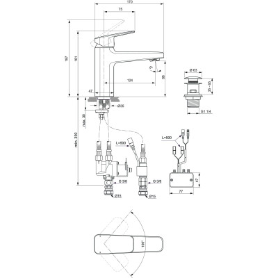 Ideal Standard Ceraplan IX hibridinis maišytuvas praustuvui, BD283, pasirenkama spalva